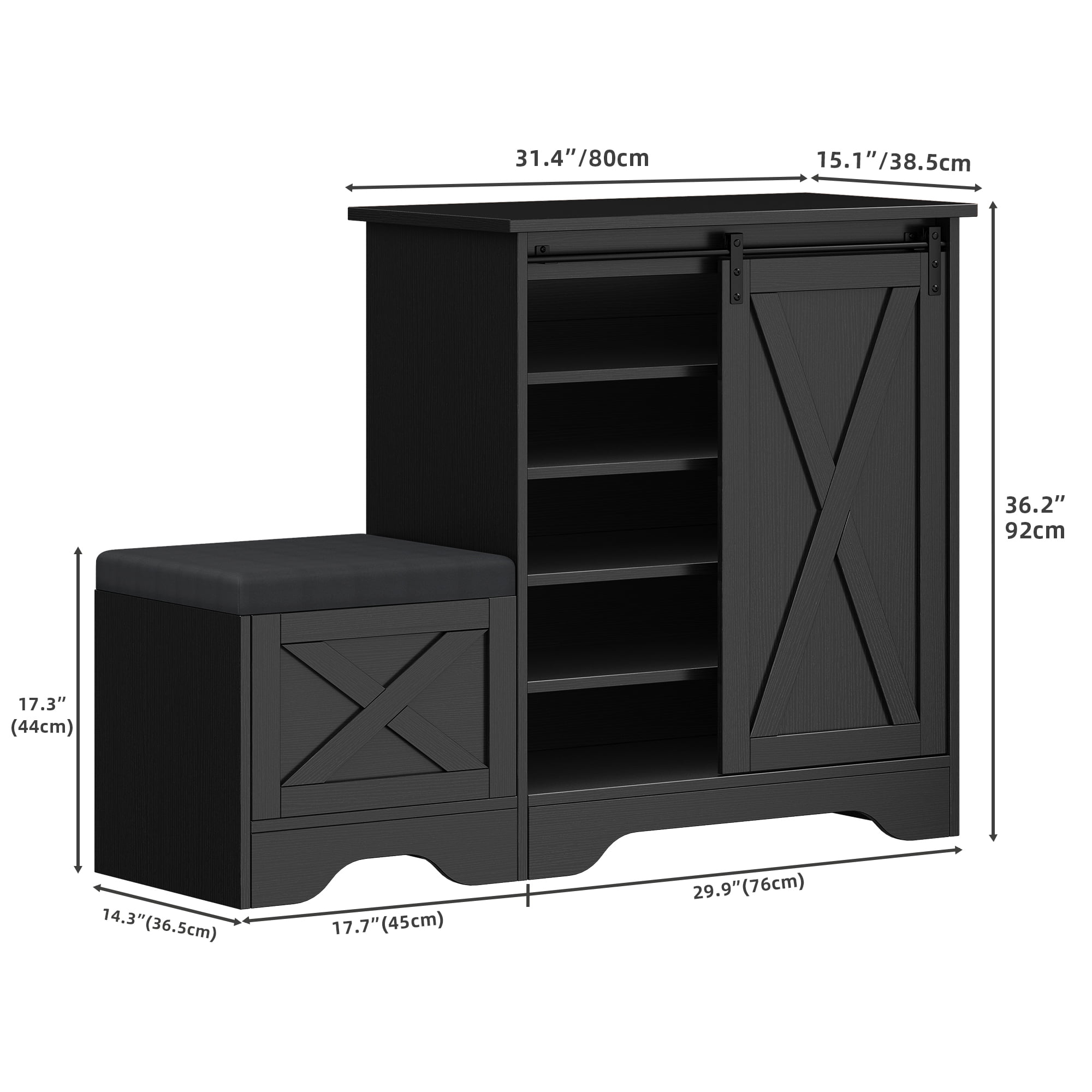 Uforic Shoe Cabinet with Sliding Door & Shoe Bench,Farmhouse Narrow Slim 5-Tier Adjustable Shoe Storage Organizer for 20 Pairs for Entryway, Foyer, Black