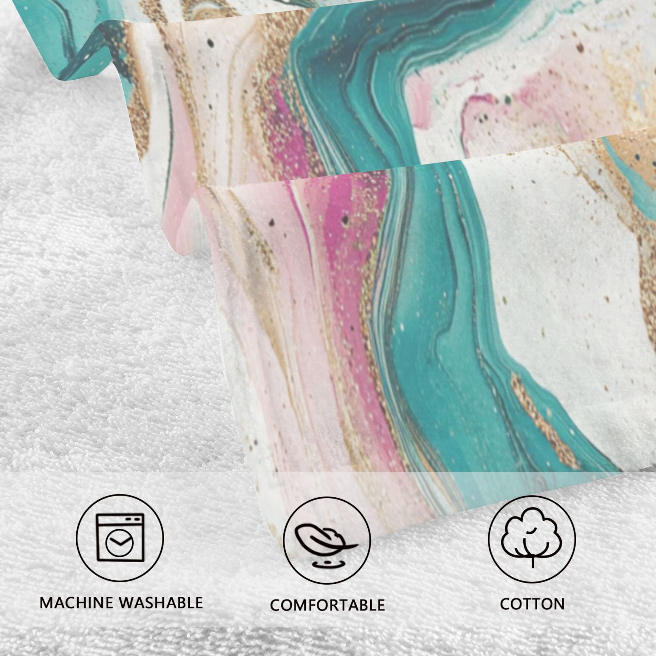 2 Pcs Absorbent Face Towel Bath Hand Towels Soft Breathable Cotton Towel Set for Bathroom Kitchen Hotel Spa Decor Teal Swirling Marble Pattern