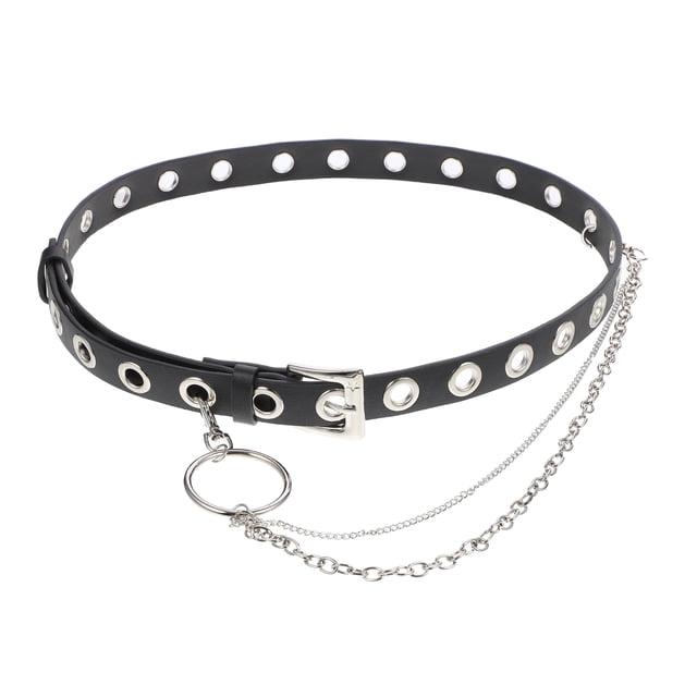 FELTECHELECTR Cinturón de cuero con ojales, estilo vintage punk, para vaqueros, con hebillas ajustables y cadena.