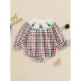 thumbnail image 3 of ZINTAOZT Newborn Baby Girls Christmas Clothes Plaid Bubble Romper Long Sleeve Smocked Jumpsuit One Piece Bodysuit Outfit, 3 of 8