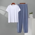 thumbnail image 2 of Hvogkswy Mens Casual Lounge Pajamas Set Solid Short Sleeve Crewneck Sleepwear Long Pajama Pants Soft Comfy Pjs Sets for Big&Tall Men, 2 of 5