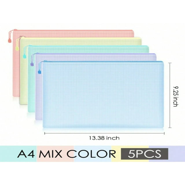 LNGOOR 5 Pcs Sacs à Dossiers à Fermeture Éclair Multicolores A4 Simples et Polyvalents pour Étudiants