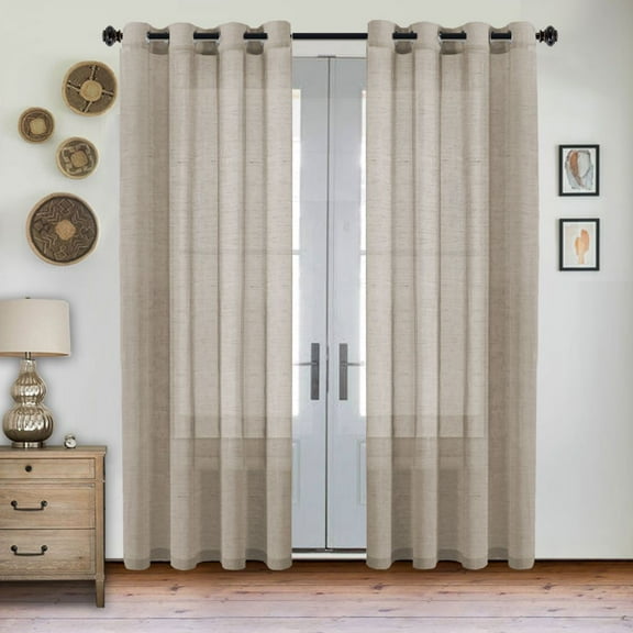 PrimeBeau Semi Sheer Linen Curtains Light Filtering Grommet Draperies, 52" x 96" , 2 Panel Set, Taupe