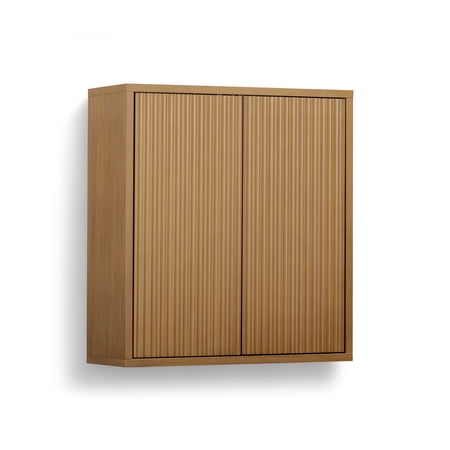 Teamson Home Tremolo Modern Boho 2-Door Wall Cabinet with Push-Open Design, Solid Wood & Fluted Fronts