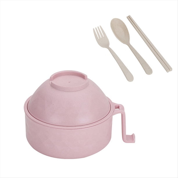 Juego de Cocina con para Ramen, Cuenco para Fideos Instantáneos con Paja de Trigo y Asas, Color Rosa