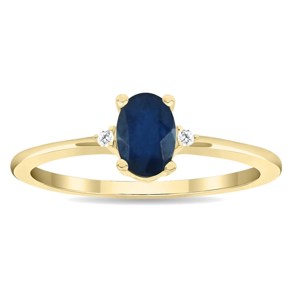 SZUL Women's Oval Shaped Sapphire and Diamond Classic Band in 10K Yellow Gold
