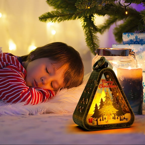 Christmas Decorations, Vintage Night Light, Luminous Holiday Gift for Window Desktop Decor, Plastic Wind Lamp with Christmas Scene for Home Office Festive Arrangement