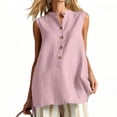 thumbnail image 2 of Xdegoge Cotton Linen Tops for Women V Neck Stand Collar Button Down Sleeveless Tunic Tank Top Relaxed Fit Casual Office Fashion Trendy Travel Blouses, 2 of 7