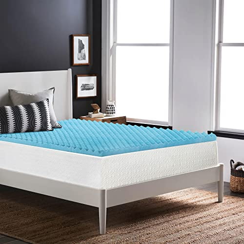 Zayton, 1-Inch Premium Convoluted Gel Memory Foam Toppers for Enhanced Comfort and Support, Queen, Blue