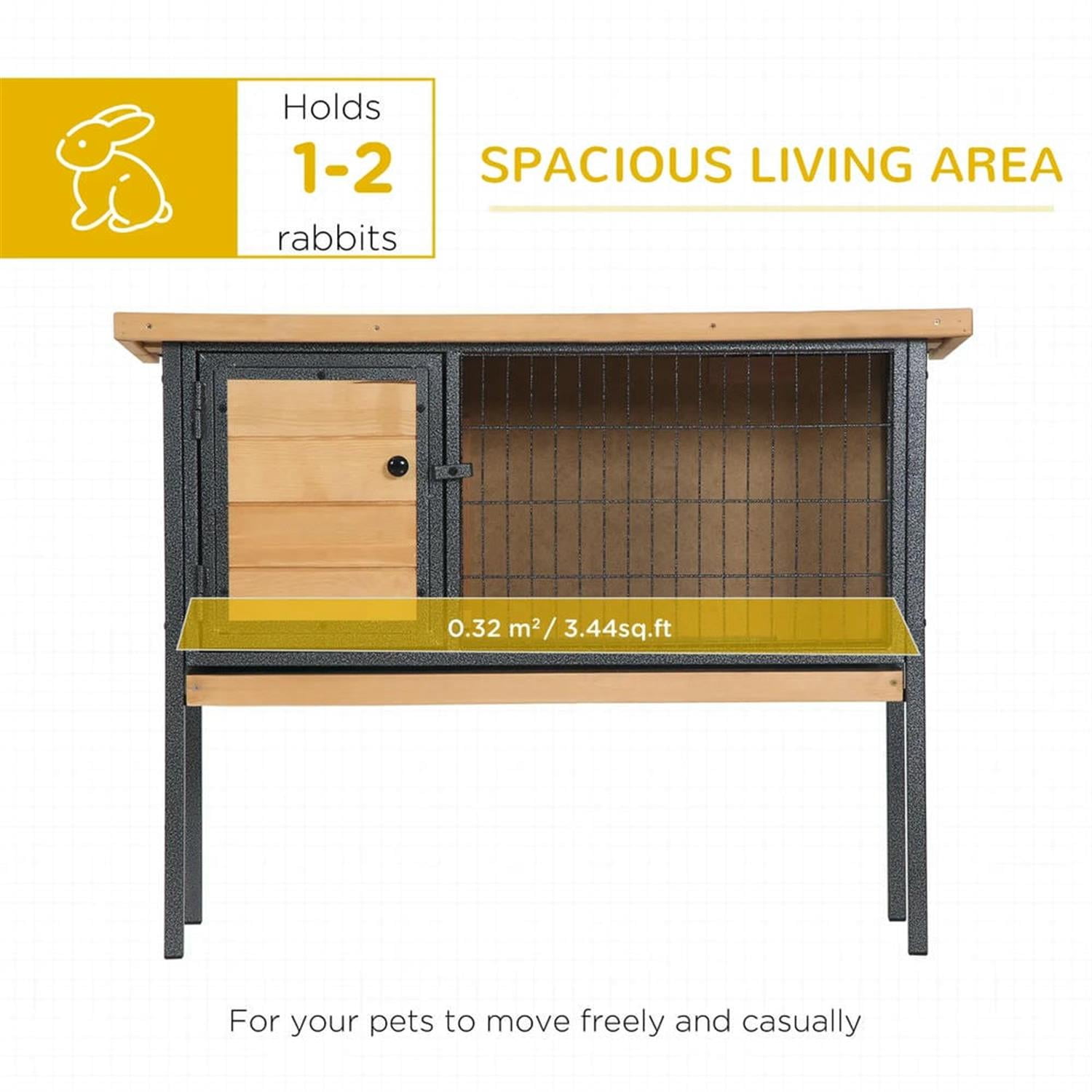 Kadyn 36" Outdoor Rabbit Hutch with Slide-out Tray and Openable Roof, Wooden Small Animal Habitat Enclosure Bunny Cage for Bunnies, Guinea Pigs, Beige