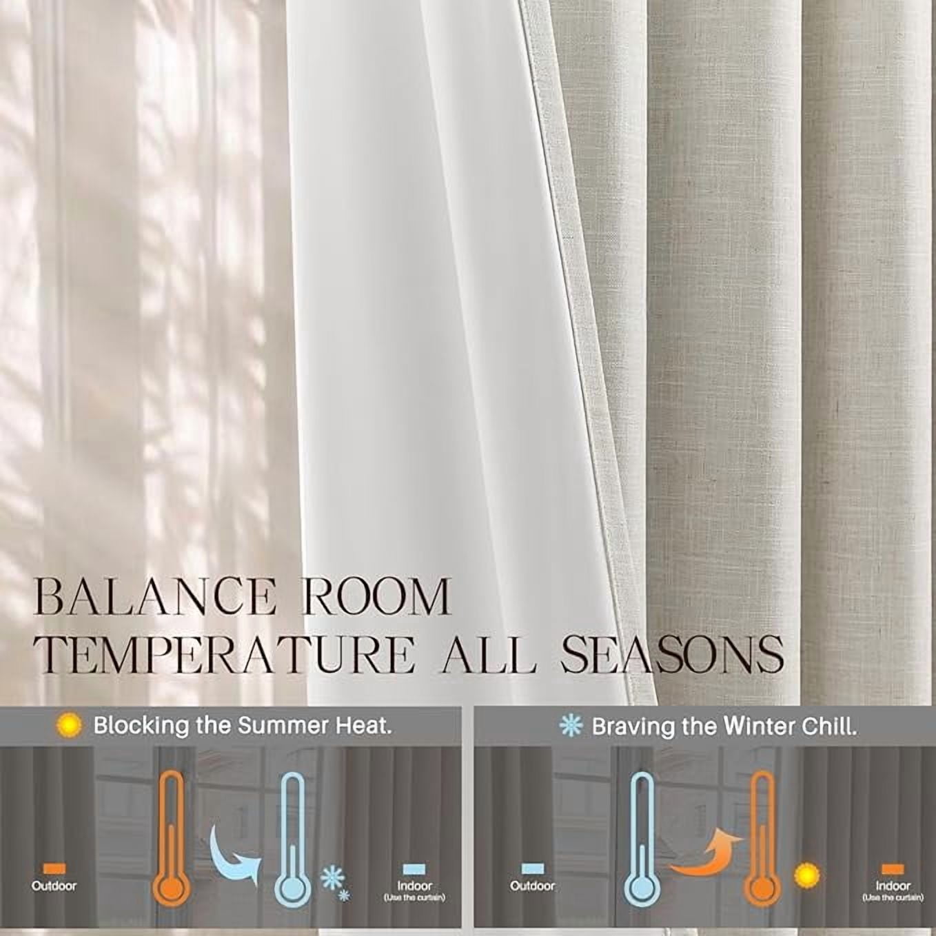 Nalqet Pinch Pleated Linen Curtains 100% Blackout 90 Inches Long for Living Room Bedroom, Thermal Insulated Room Darkening Window Drapes with Rings Hooks, 2 Panels, Natural, 40"Wx90"L