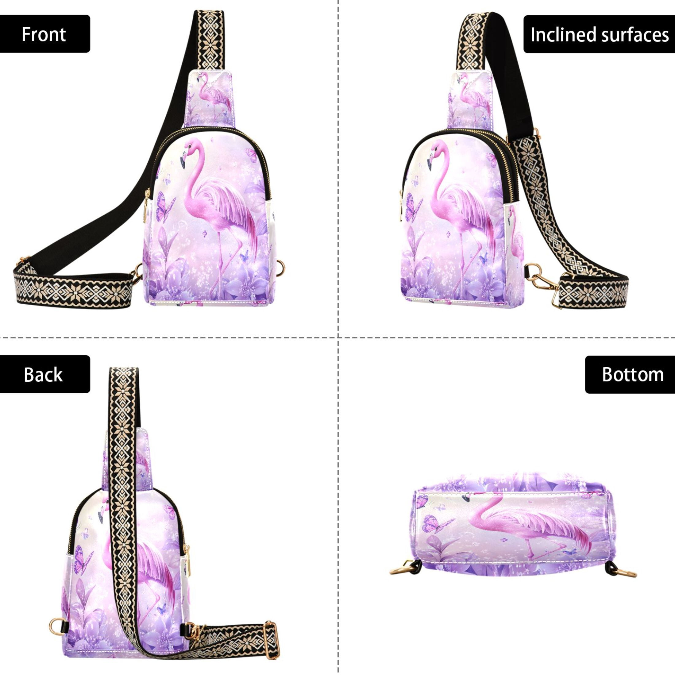 ALAZA Butterfly Glitter Flamingo Sling Bag for Women Men Waterproof Crossbody Chest Bags