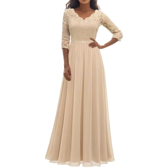 XIYON Dresses For Women Elegant Long Casual Dress With Lace Panels Waist Defining Formal Gown For And Evening Events Going Out Dresses