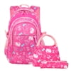 3-in-1 Kids School Backpack With Lunch Tote Bag and Pencil Case, Adorable Student Book Bag Shoulder Bags Set for Girls, Rose Red