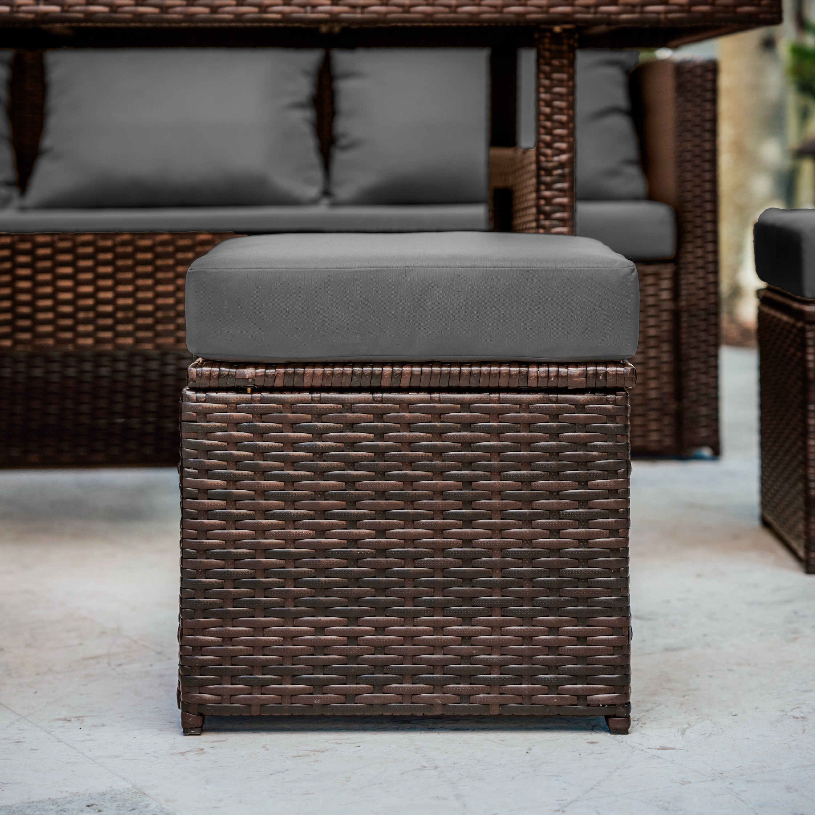 Hearth & Harbor 7 Piece Outdoor Furniture Set, Wicker Outdoor Sectional Dining Set with 10 Seats and Patio Table, Brown with Gray Cushions