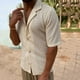 thumbnail image 4 of Camisa de punto hueca de verano para hombre, de color liso, ajustada, con solapa, de manga corta, ropa informal europea y americana para hombre, 4 of 6