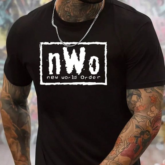 New World Order NWo Design Print, Men's Casual Crewneck Short Sleeve T-Shirt, Summer Comfortable Outdoor Top