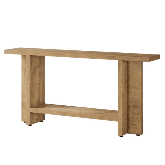 Demi Bonn 59" Wooden Console Table, 2-Level Rustic Entryway Side Table for Living Room, Hallway, Brown