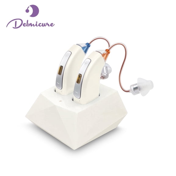 Delmicure Hearing Aids for Seniors, 32-Channel Digital Hearing Aid, 4-Mode, Rechargeable, VHP-1804, White, Pair