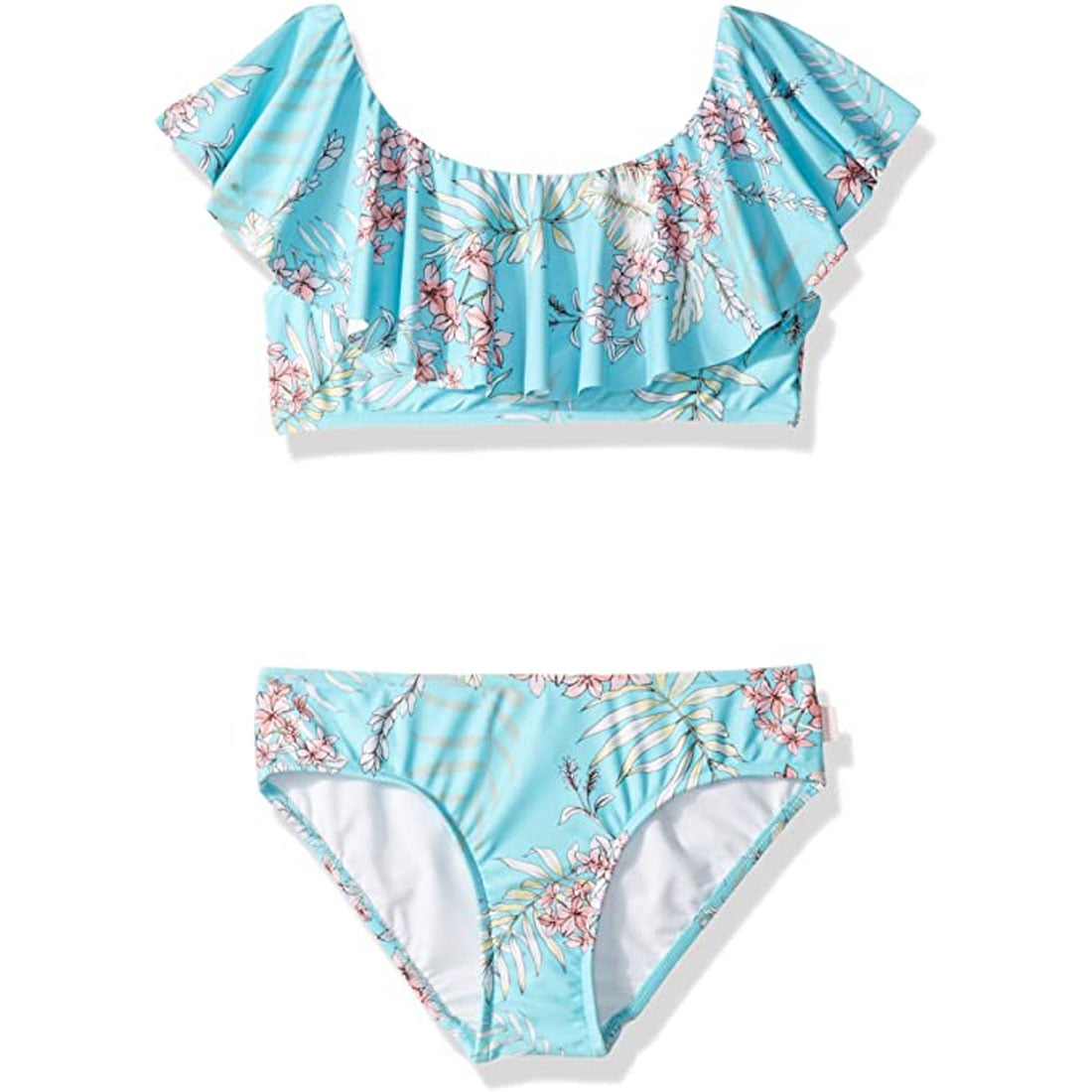 Seafolly Seafolly Girls' Big Shoulder Ruffle Swimsuit Set, Tahitian Skies Tahiti Blue, 14