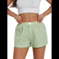 thumbnail image 2 of Pantalones Cortos de Pijama A Cuadros Y2K para Mujer, Tipo Bóxer Elástico, Estilo Urbano Verde L, 2 of 10