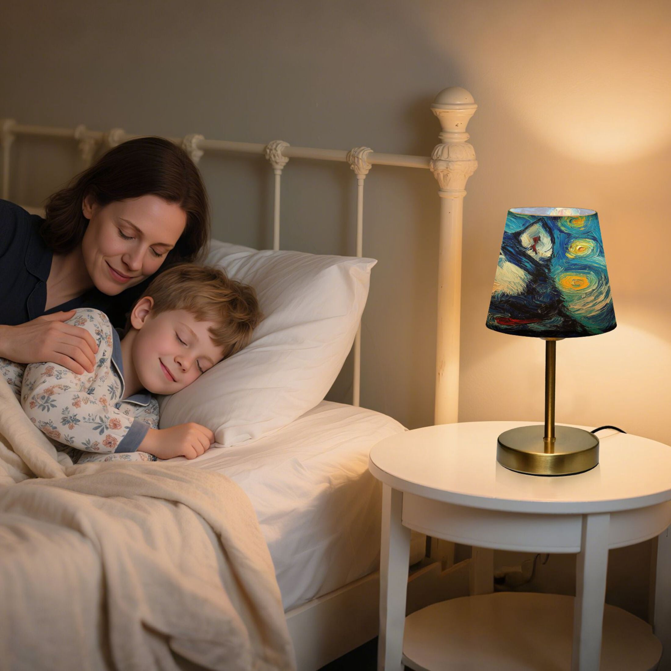 Wobogo Oil Painting Styles Husky Table Lamps Three-channel Adjustable Lighted Antique Brass Metal Base Simple Modern Style for Bedroom Nightstands Living Room and Office