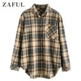 thumbnail image 1 of ZAFUL Women Casual Casual Button Up Pocket Plaid Shirt Yellow L, 1 of 6