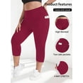 thumbnail image 4 of FlorCurve Plus Size Capri Leggings for Women with Pockets High-Waist Tummy Control Yoga Pants Stretch Workout Leggings, Burgundy 4XL, 4 of 6