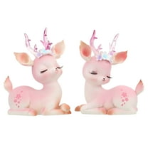 FELTECHELECTR Little Deer Figurines Pink Resin 2Pcs for Bedroom Decor