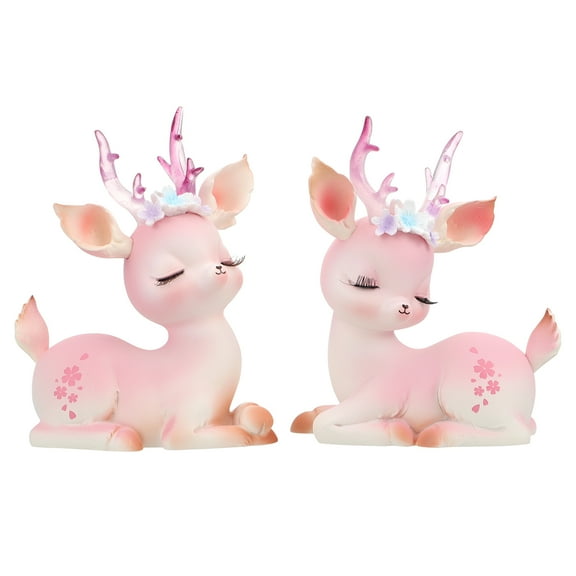 FELTECHELECTR Little Deer Figurines Pink Resin 2Pcs for Bedroom Decor