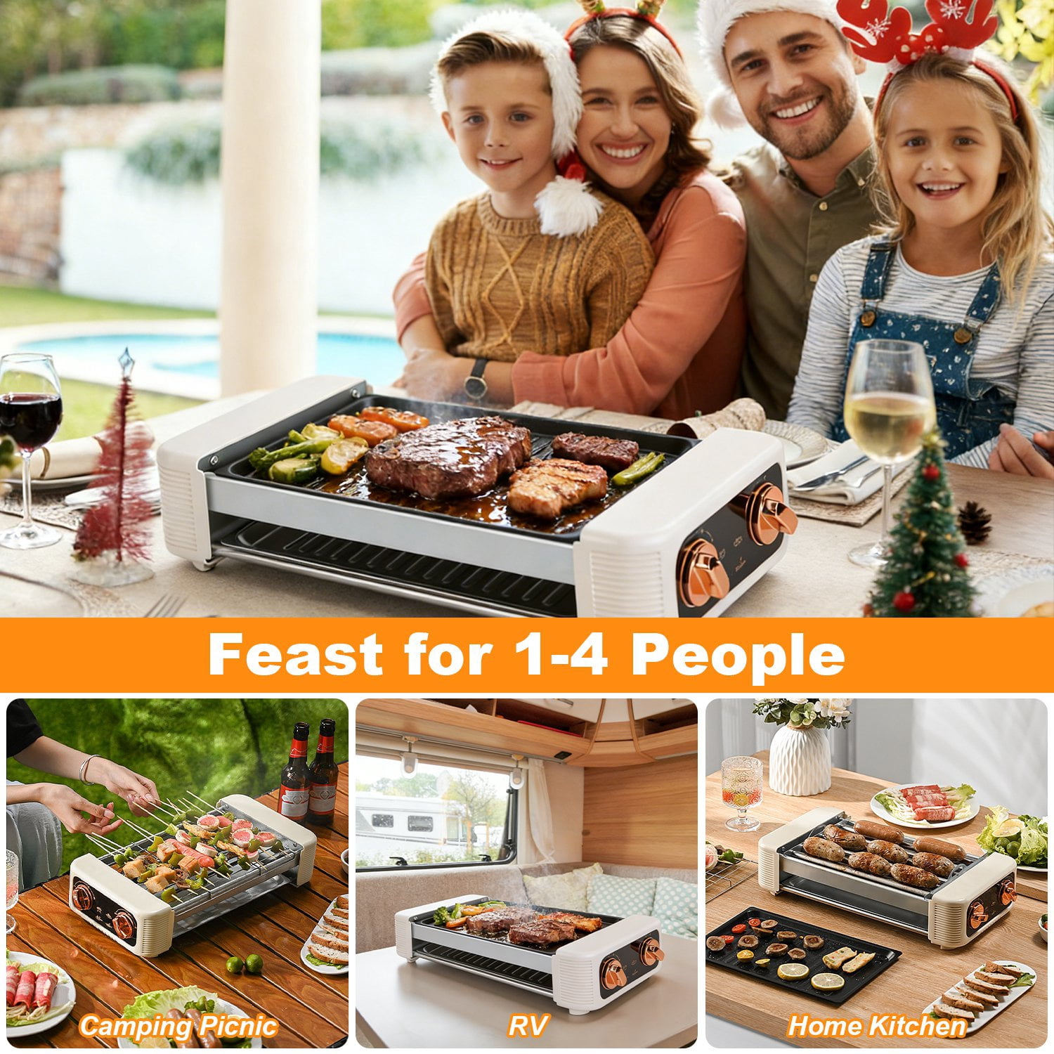 Imountek Electric Hot Dog Roller with Grill & Griddle, 3 in 1 Smokeless Indoor Grill 6-Roller Non-Stick 3 Temp Levels for Indoor BBQ