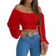 thumbnail image 3 of MIRACMODA Mujer Fuera del Hombro Fruncido Lazo Espalda Crop Top Verano Linterna Manga Boho Camisa Blusa, 3 of 5