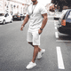 thumbnail image 5 of Conjuntos básicos de camiseta y pantalones cortos, trajes deportivos sencillos informales, chándal elegante Kpop para gimnasio elástico 5xl, ropa de lujo para hombres, parte superior holgada para homb, 5 of 5