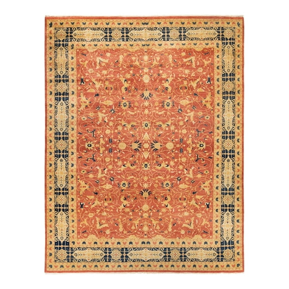 Hand-Knotted Wool Oriental Traditional Orange Area Rug 9' 1" x 11' 7"