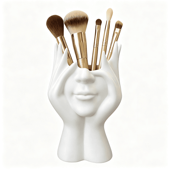 XIBUFE Ceramic Paint Brush Holder Desk Organizer Stable Easy Clean Small Flower Vase for Art Studio Vanity Office Artists Makeup Users Desk Organizer Make Up Brush Holder(White)