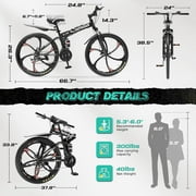 Marknig 26 Inch Folding Mountain Bike, 21 Speed Full Suspension High-Carbon Steel MTB Foldable Bicycle, Dual Disc Brake Non-Slip Folding Bikes for Adults, Black