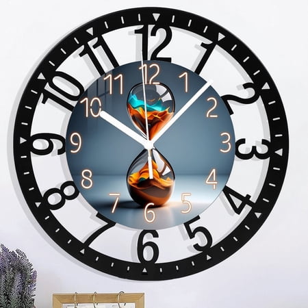 Wrought Iron Small Wall Clocks Battery Operated 10 Inch Round Silent Wall Clock for Kitchen Sand Glass Analog Clock for Wall 25cm Style 10×10inch(25×25cm)