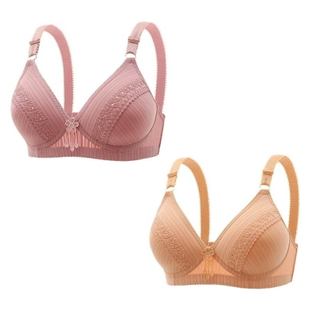 Diufon 2 Pack Wireless Comfortable Bra for Women Everyday Full Coverage V Neck Bras Ladies Support Push Up Bralettes