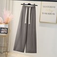 thumbnail image 3 of Pantalones anchos de punto casuales rectos con cordón para mujer, pantalones largos de fregona de cintura alta holgados y drapeados de estilo perezoso para otoño e invierno para mujer, 3 of 5