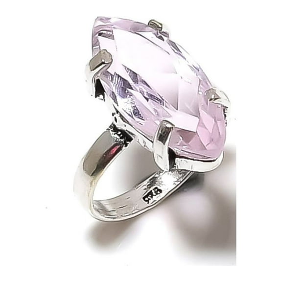Natural Pink Kunzite Gemstone Handmade 925 Sterling Silver Ring Size 8