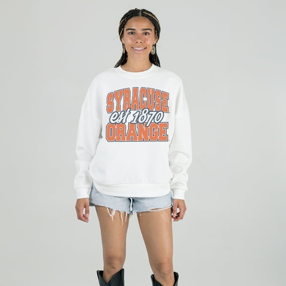 Women's Gameday Couture White Syracuse Orange Oversized Faded Formation Premium Fleece Sweatshirt