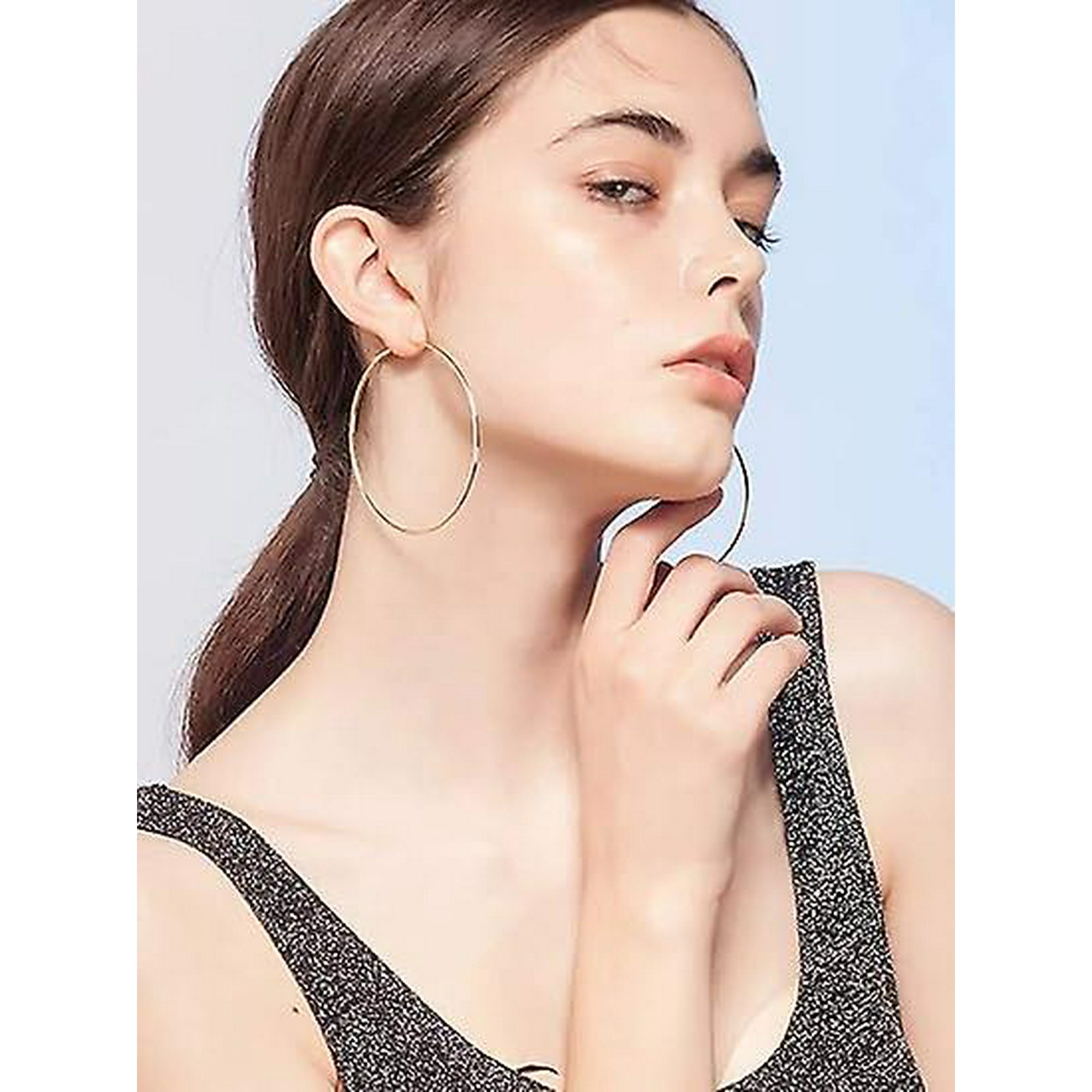 3 Pairs Big Gold Hoop Earrings for Women Girls 925 Sterling Silver Post Big Hoop Earrings for Women Multipack Stainless steel Large Hoop Earrings Gol