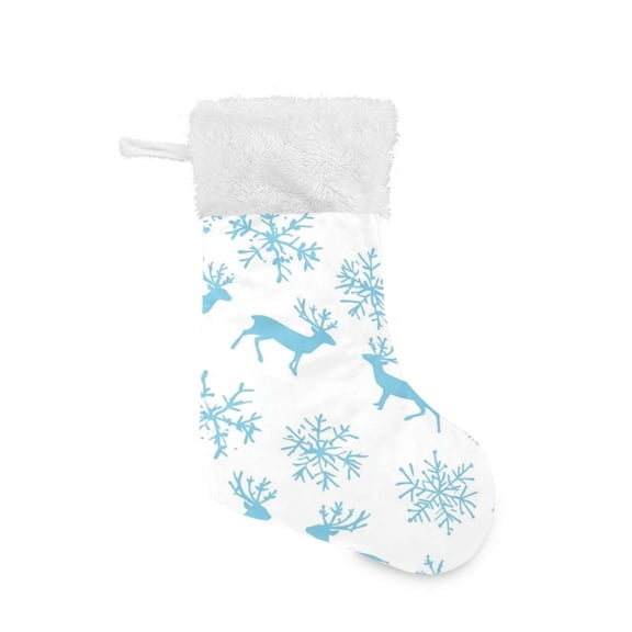 Christmas Stocking with Hanging Loop for Family Holiday Ornament Reindeer and Snowflake Pattern