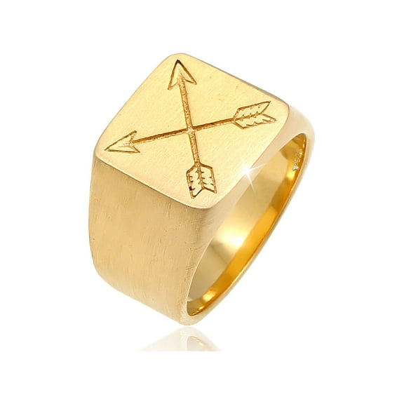 KUZZOI Men's Signet Ring Arrow Design 925 Silver 18k Gold Plated Size 9-11