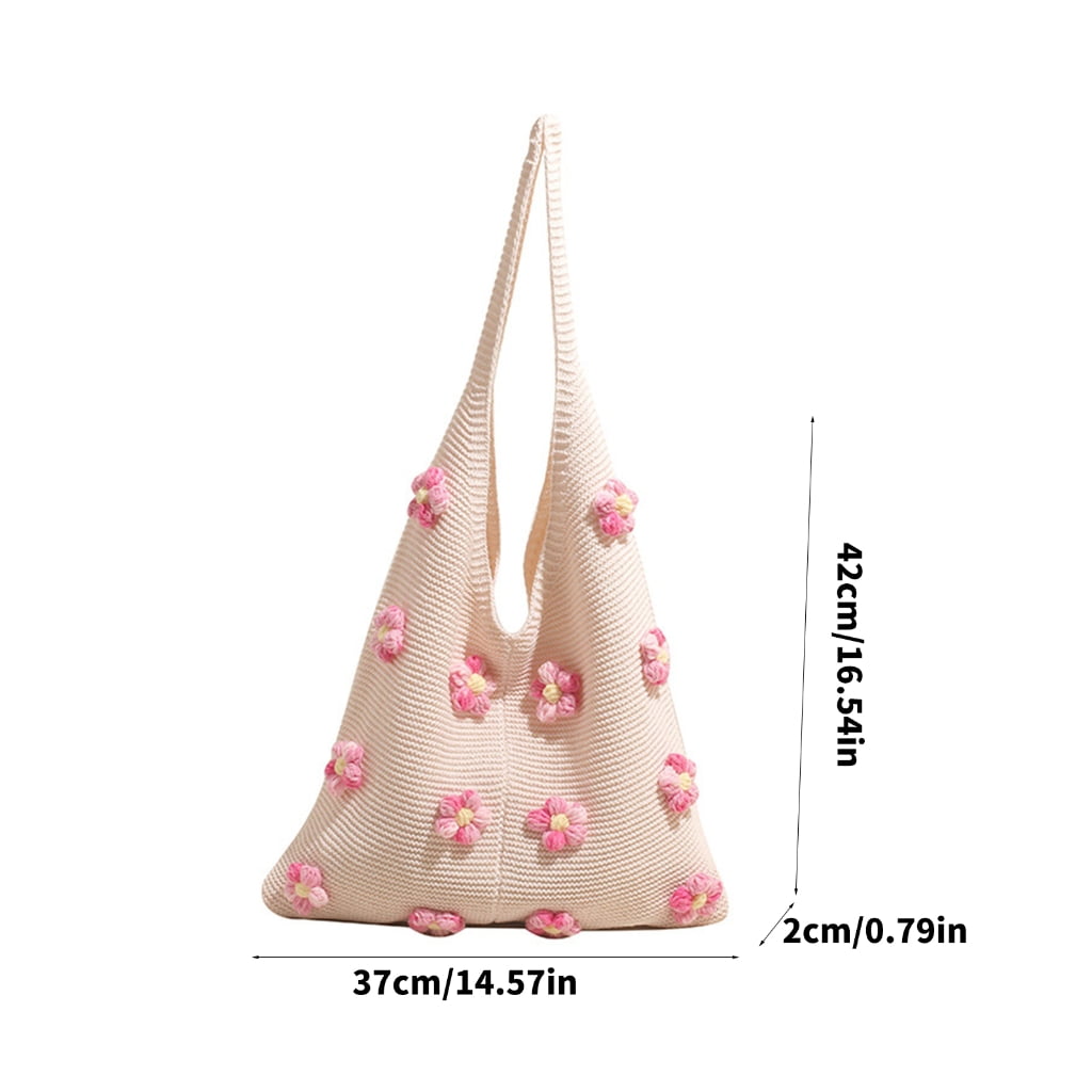 Aurgiarme Elegant Floral Pattern Shoulder Bag Lightweight And Practical Knitted Crochet Bags For Everyday Use And Easy Pairing