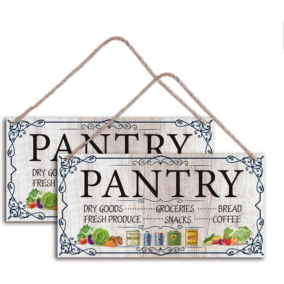 Pantry Hanging Sign 2 PCS Pantry Theme Wooden Sign Colorful Painted Wall Decor Board Door Hanging Signs Natural Wood Hanging Wall Decorations Sign 11.8"x5.9" Gray