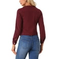 thumbnail image 4 of INSPIRE CHIC Women's Button Down Collarless Long Sleeve Cropped Denim Jacket XL Dark Red, 4 of 6