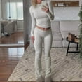 thumbnail image 5 of Womens 2 Piece Matching Set Slim Fit Y2K Long Sleeve Cropped Top Slim Fit Low Rise Flare Pants Jogger Two Piece Suit Outfit, 5 of 6