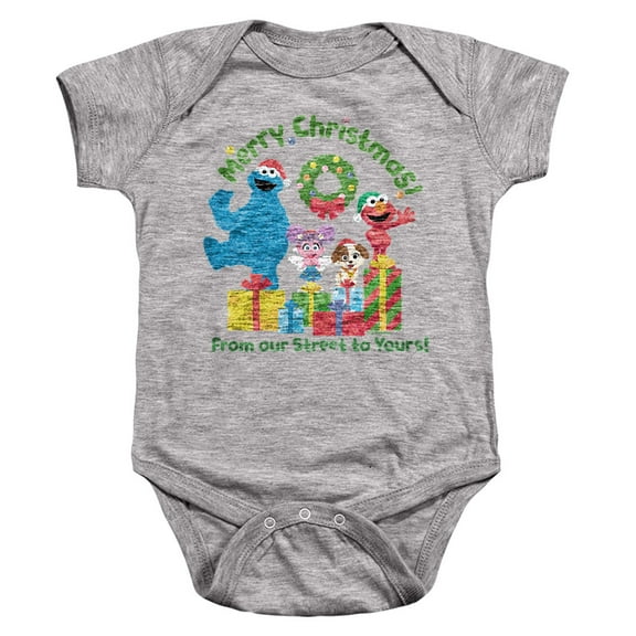 Sesame Street Merry Christmas, From Our Street To Yours Unisex Infant Snap Suit for Baby, Athletic Heather, Small