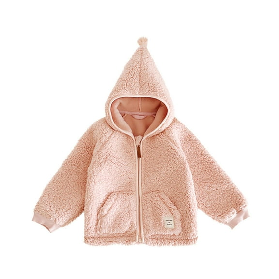 Toddlers Fleece Jacket with Hood Baby Boys Girls Fuzzy Soft Warm Winter Full-zip Hooded Sherpa Coat 8M-5T (1 Years, Pink)